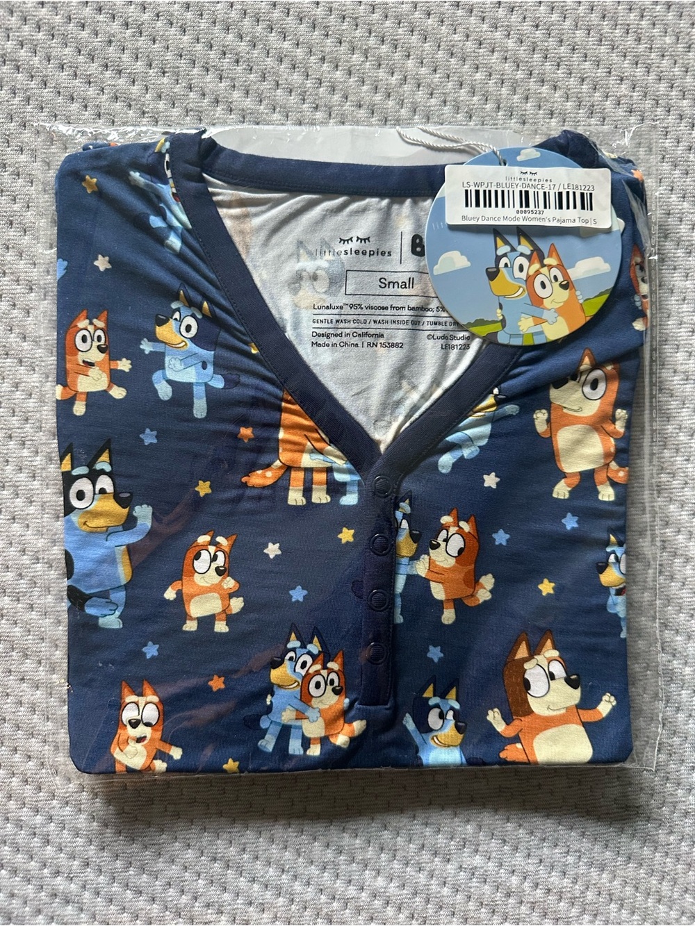 Little Sleepies Navy Blue Bluey Character Women's Pajama Top